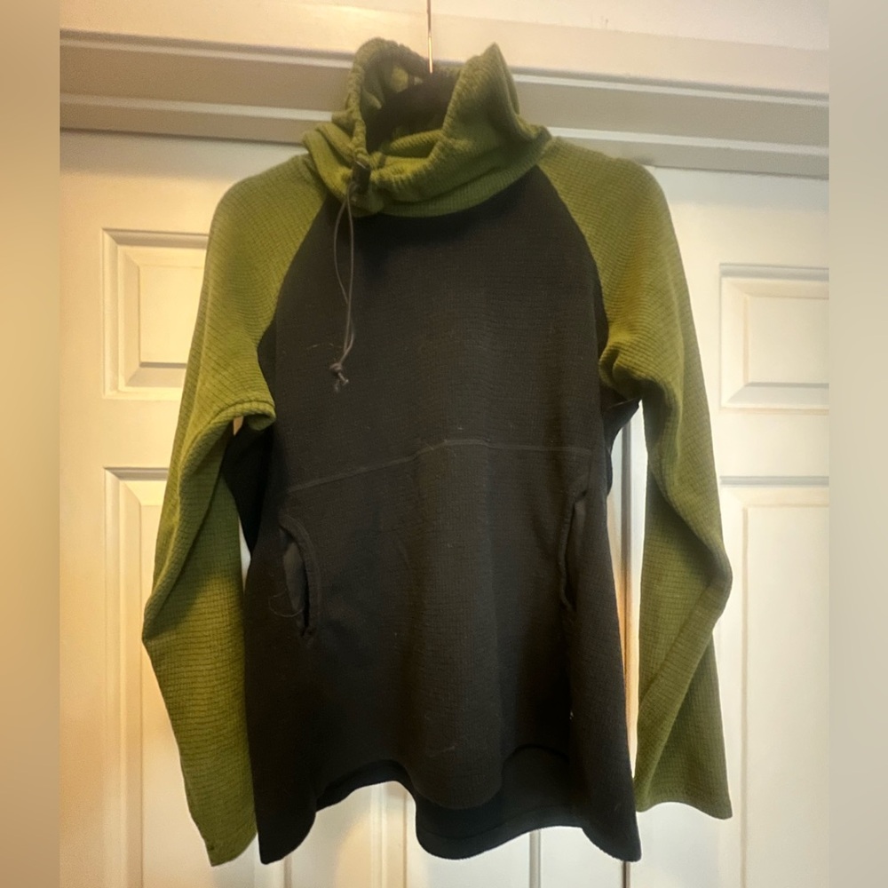 💚🖤Melanzana Large Fleece Microgrid Hoodie Green Black Leadville Colorado Melly